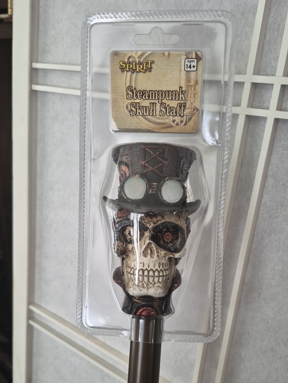 Spirit Steampunk Skull Staff Topper in Brown and Antique White